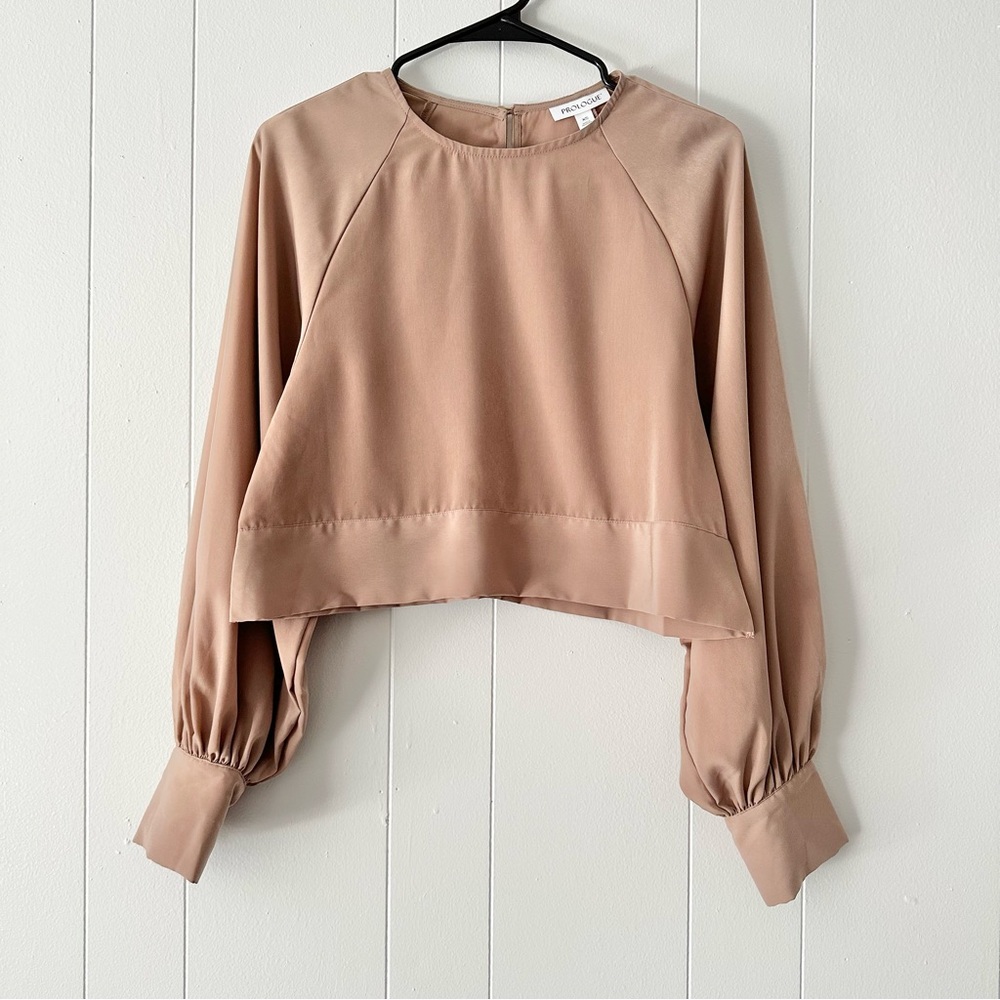 Prologue brown satin long sleeve blouse, size xsmall